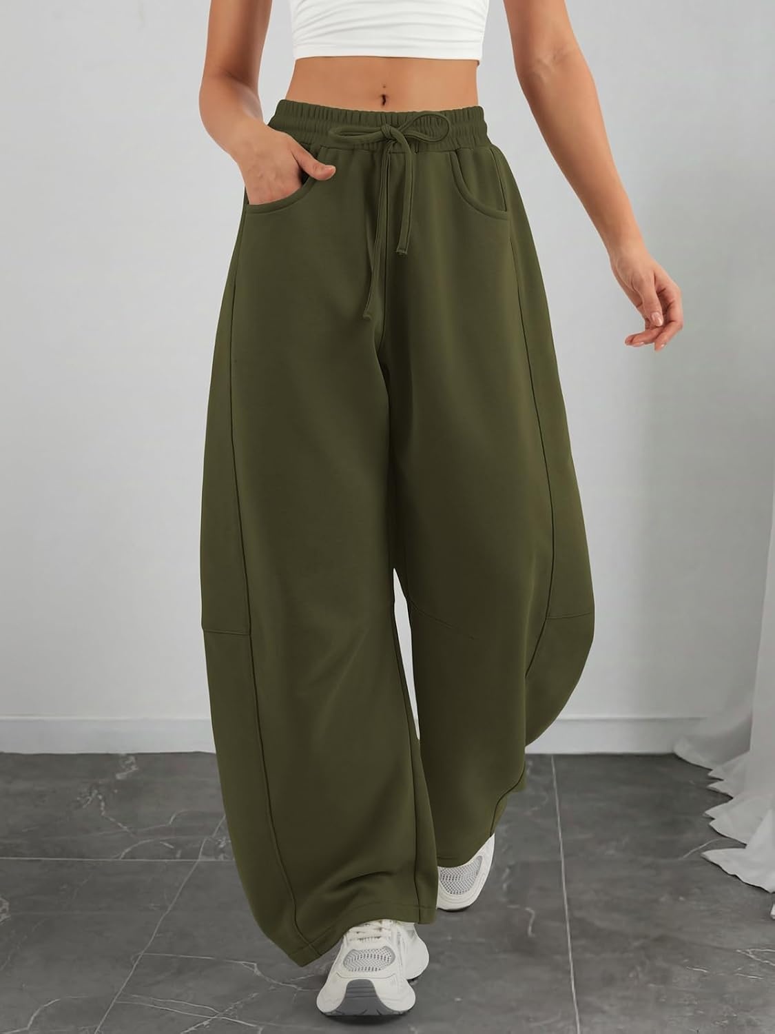 image:imageATHMILE Barrel Sweatpants Women Wide Leg Baggy Lounge Casual PantsAarmy Green