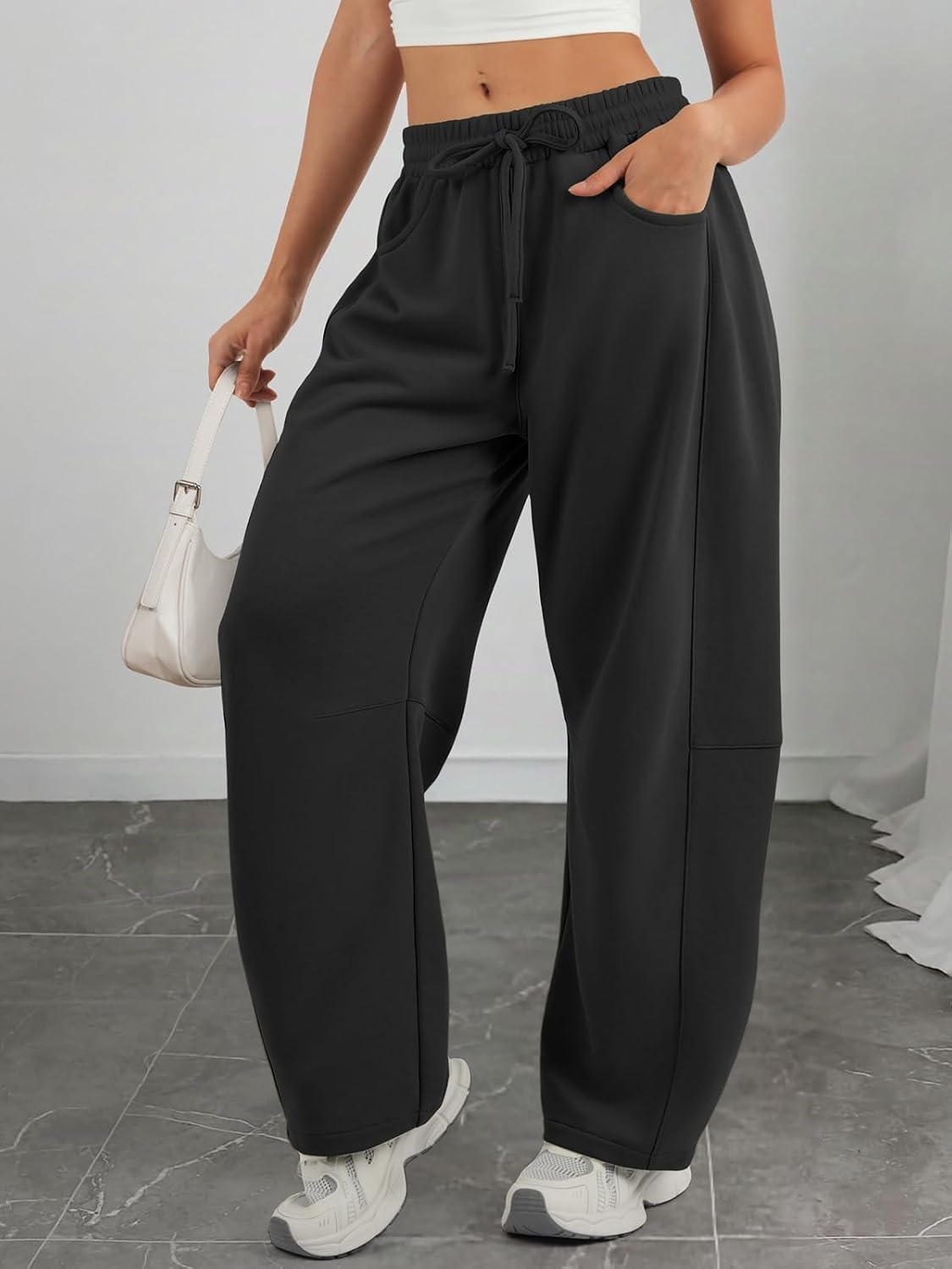 image:imageATHMILE Barrel Sweatpants Women Wide Leg Baggy Lounge Casual PantsAblack