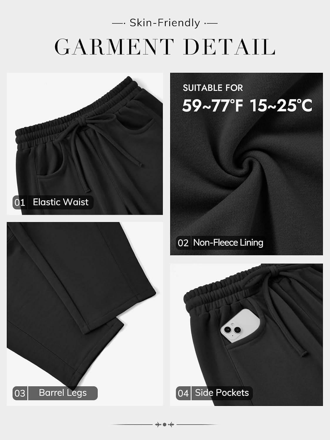 image:imageATHMILE Barrel Sweatpants Women Wide Leg Baggy Lounge Casual PantsAblack