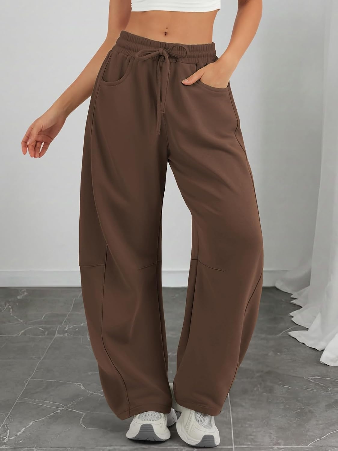 image:imageATHMILE Barrel Sweatpants Women Wide Leg Baggy Lounge Casual PantsAcoffee