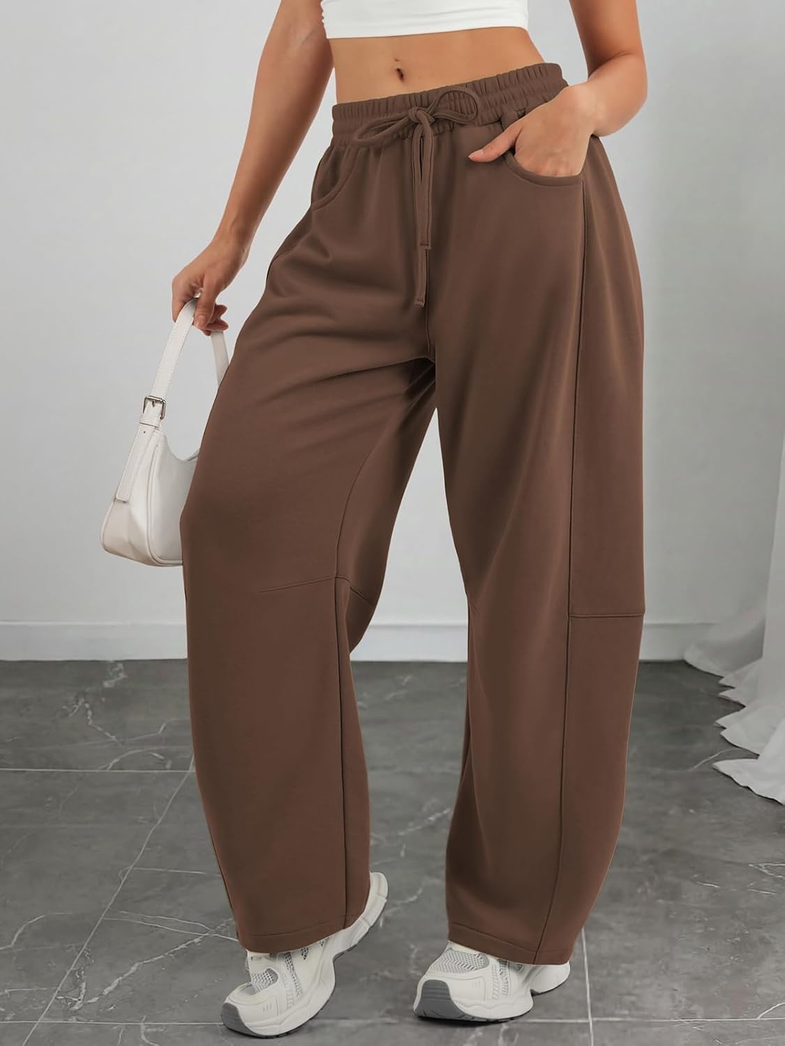 image:imageATHMILE Barrel Sweatpants Women Wide Leg Baggy Lounge Casual PantsAcoffee