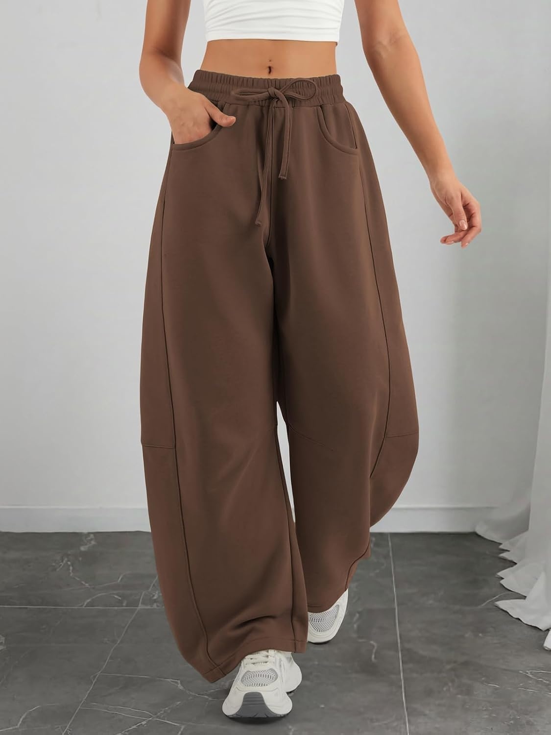 image:imageATHMILE Barrel Sweatpants Women Wide Leg Baggy Lounge Casual PantsAcoffee
