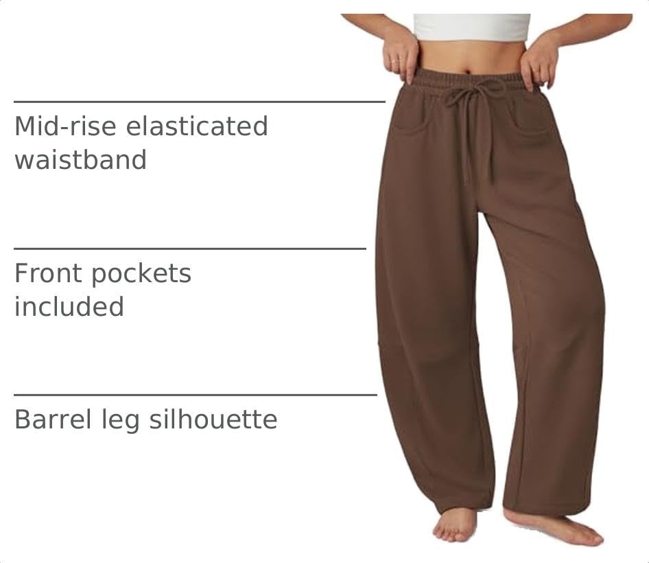 image:imageATHMILE Barrel Sweatpants Women Wide Leg Baggy Lounge Casual PantsAcoffee