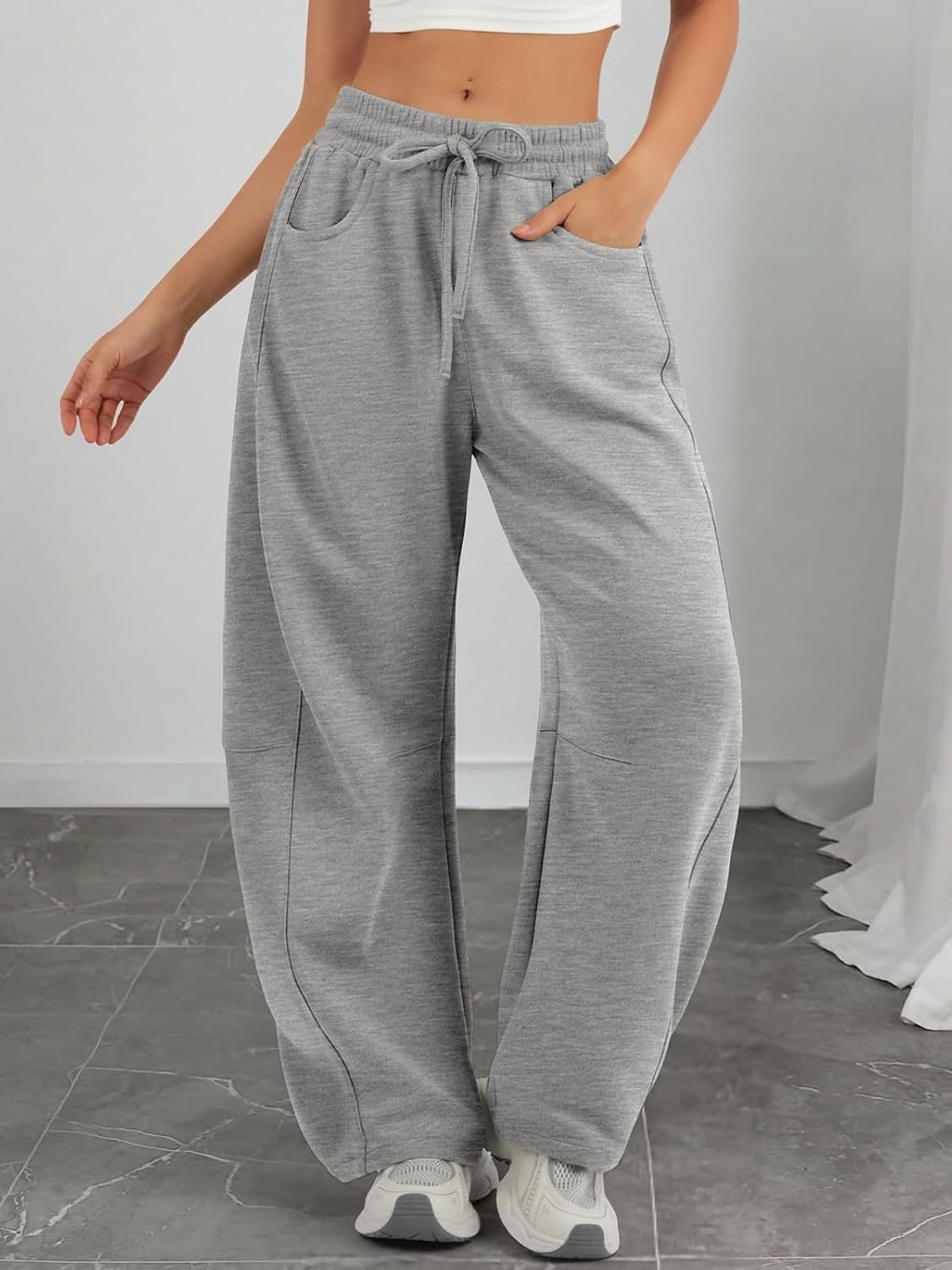 image:imageATHMILE Barrel Sweatpants Women Wide Leg Baggy Lounge Casual PantsAgrey