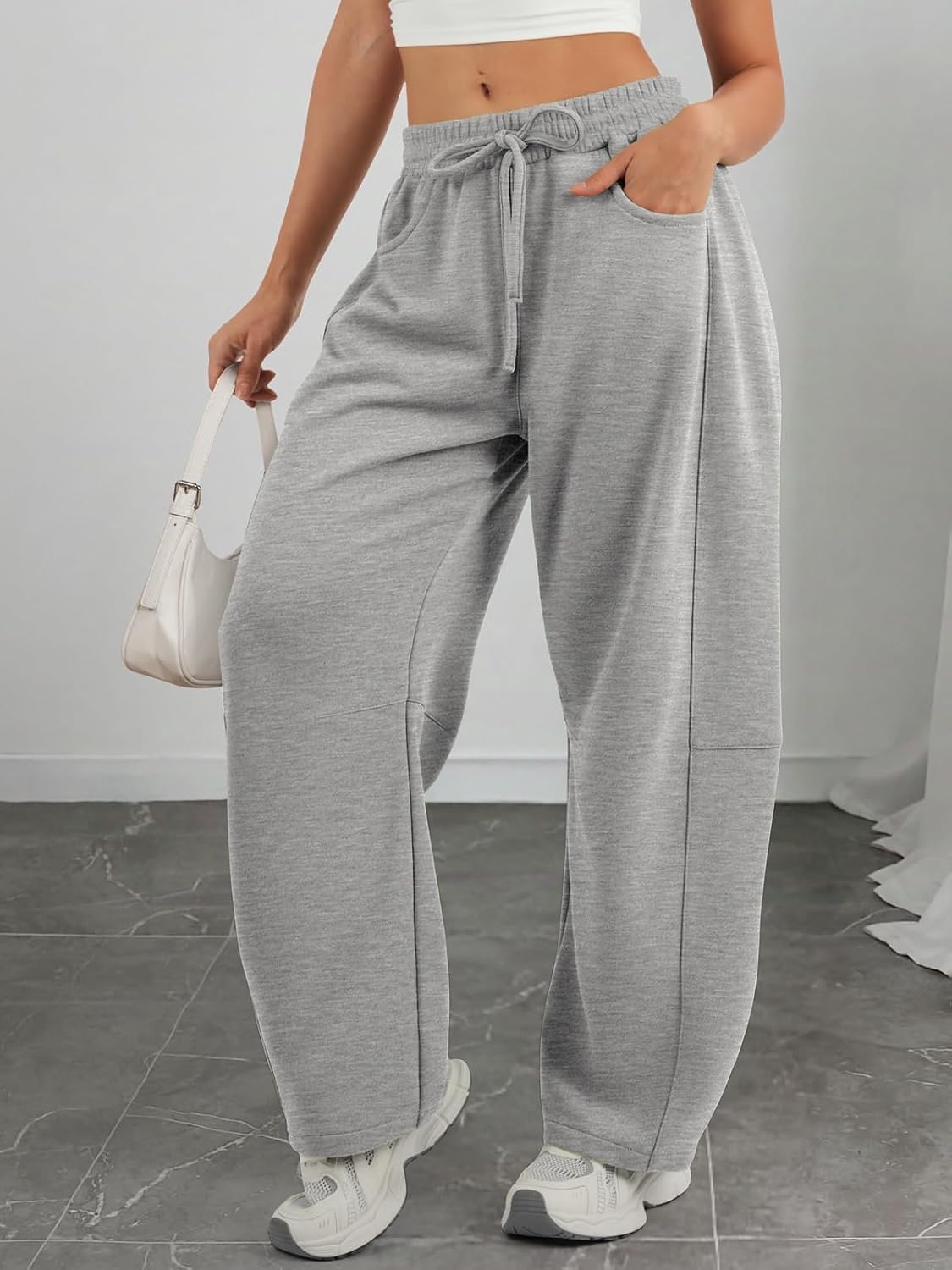 image:imageATHMILE Barrel Sweatpants Women Wide Leg Baggy Lounge Casual PantsAgrey