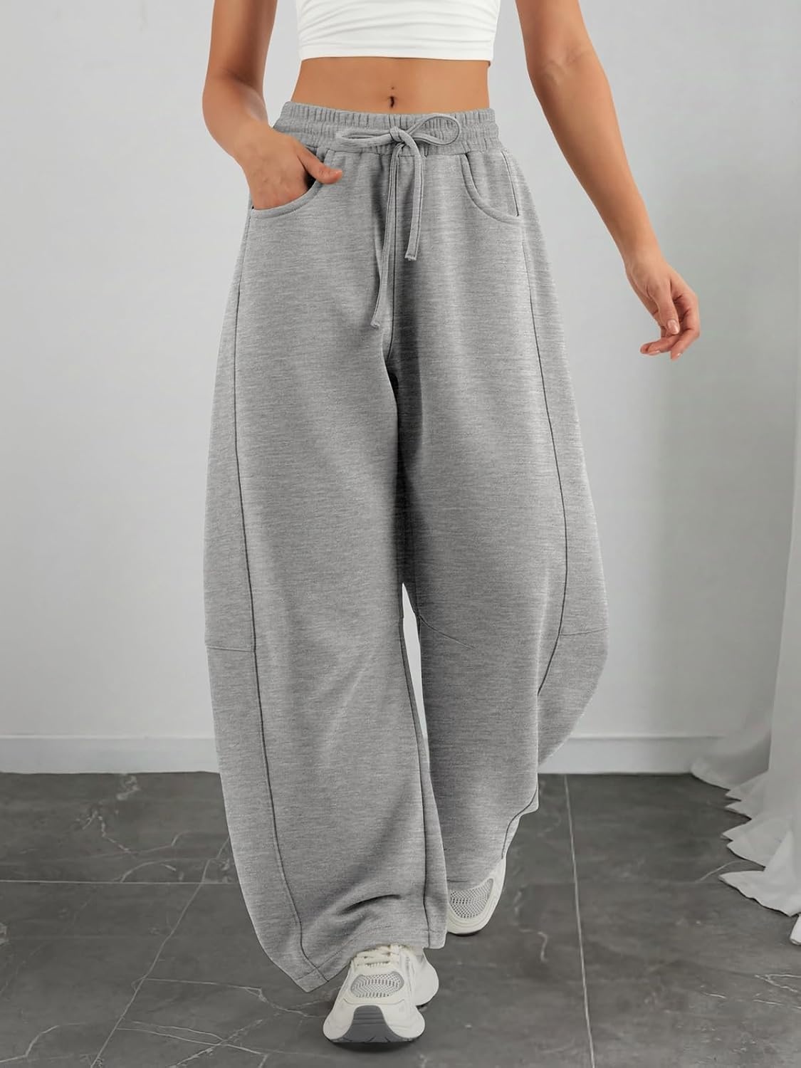 image:imageATHMILE Barrel Sweatpants Women Wide Leg Baggy Lounge Casual PantsAgrey