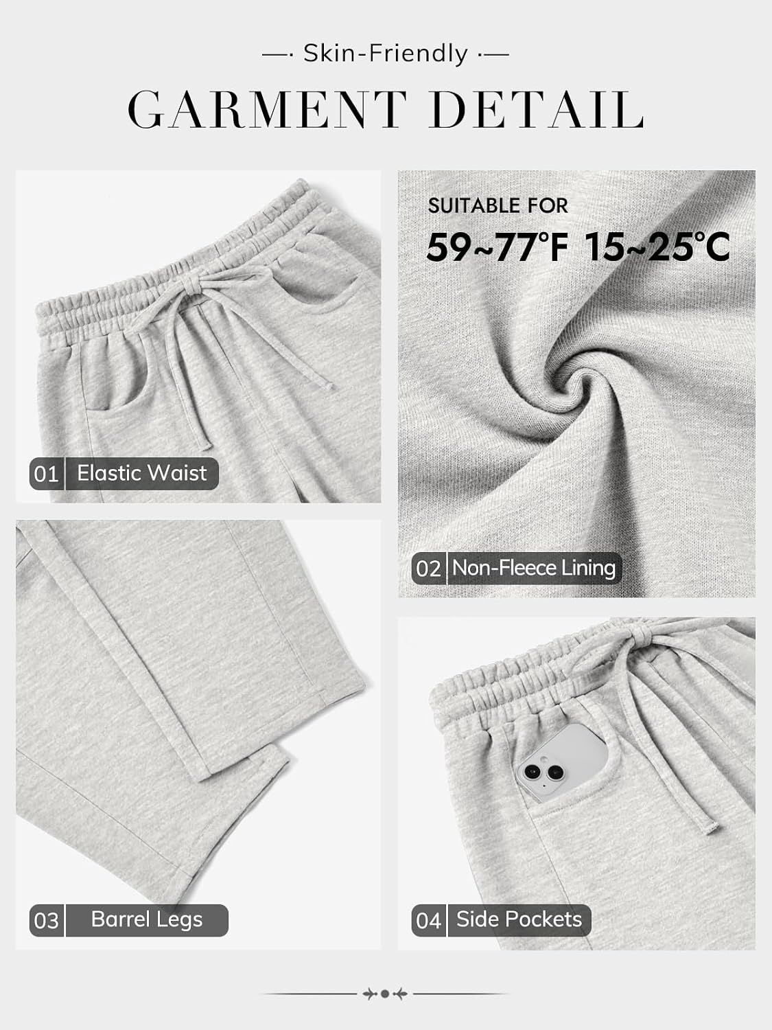 image:imageATHMILE Barrel Sweatpants Women Wide Leg Baggy Lounge Casual PantsAheather White