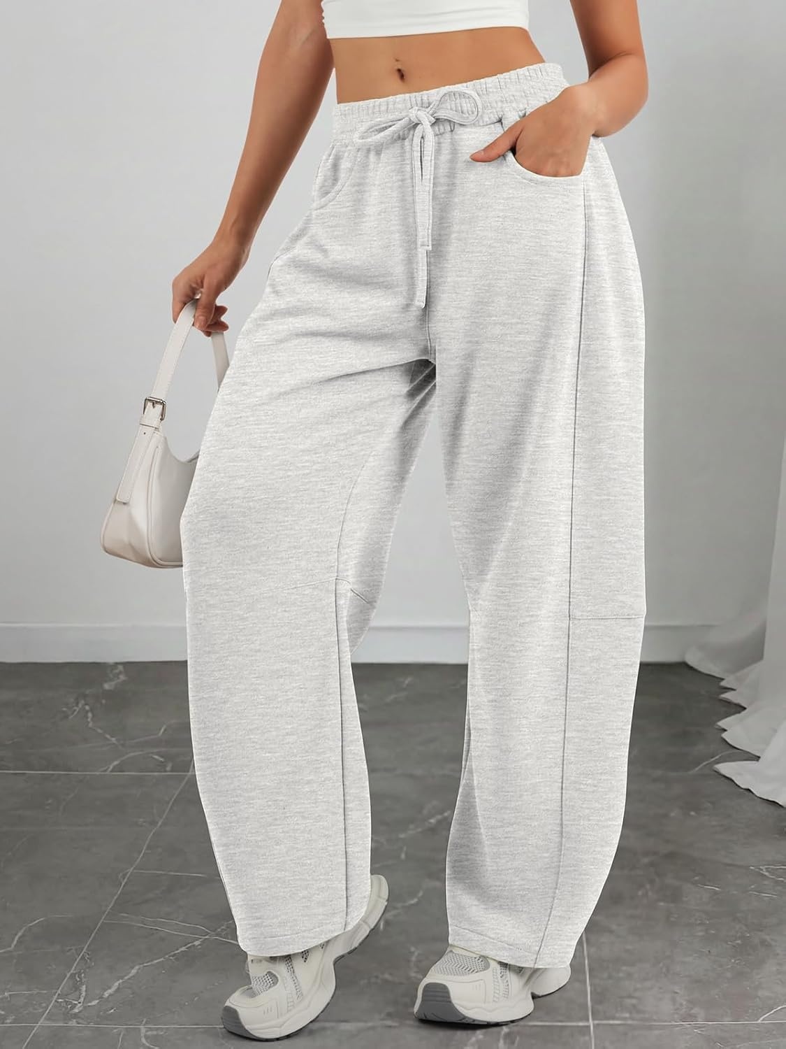image:imageATHMILE Barrel Sweatpants Women Wide Leg Baggy Lounge Casual PantsAheather White