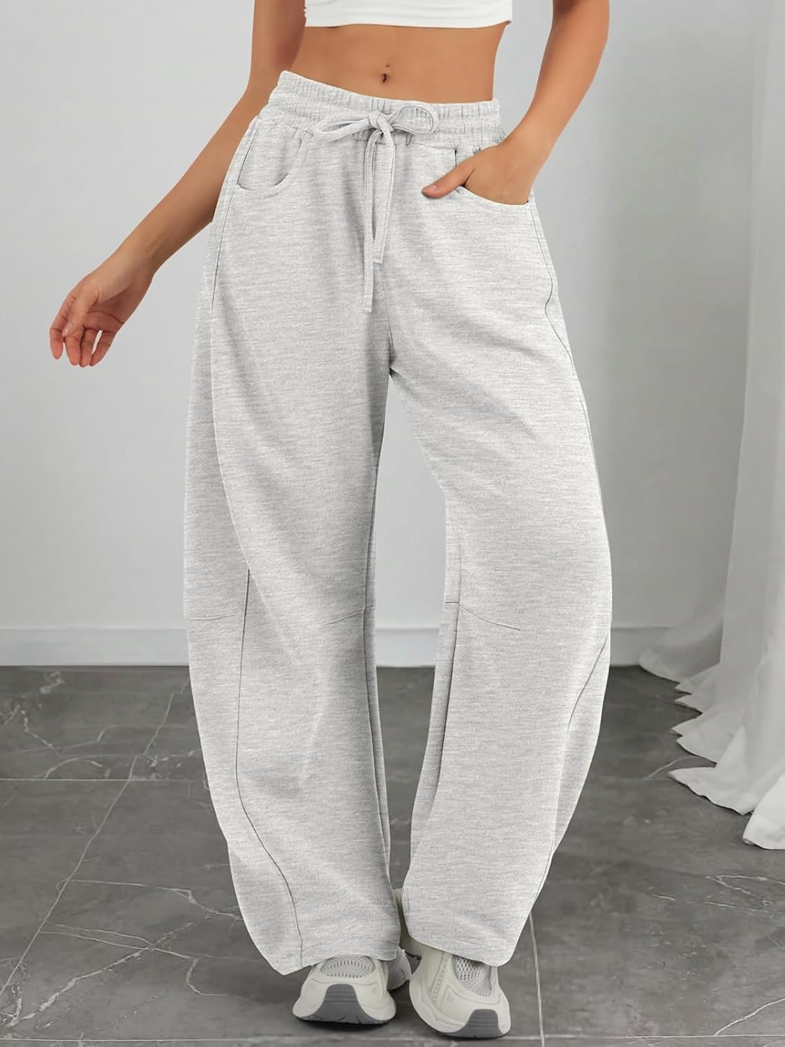 image:imageATHMILE Barrel Sweatpants Women Wide Leg Baggy Lounge Casual PantsAheather White