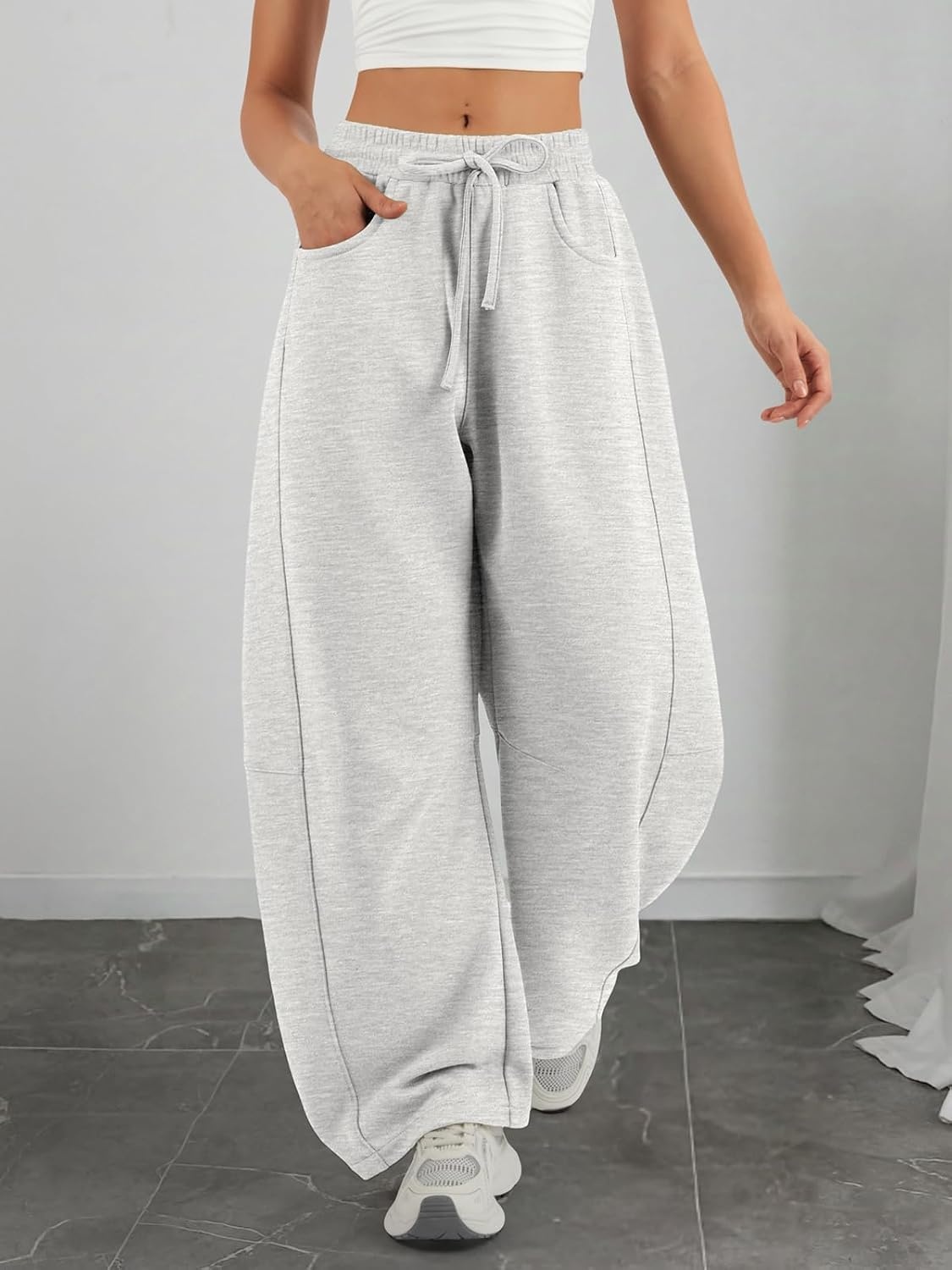 image:imageATHMILE Barrel Sweatpants Women Wide Leg Baggy Lounge Casual PantsAheather White