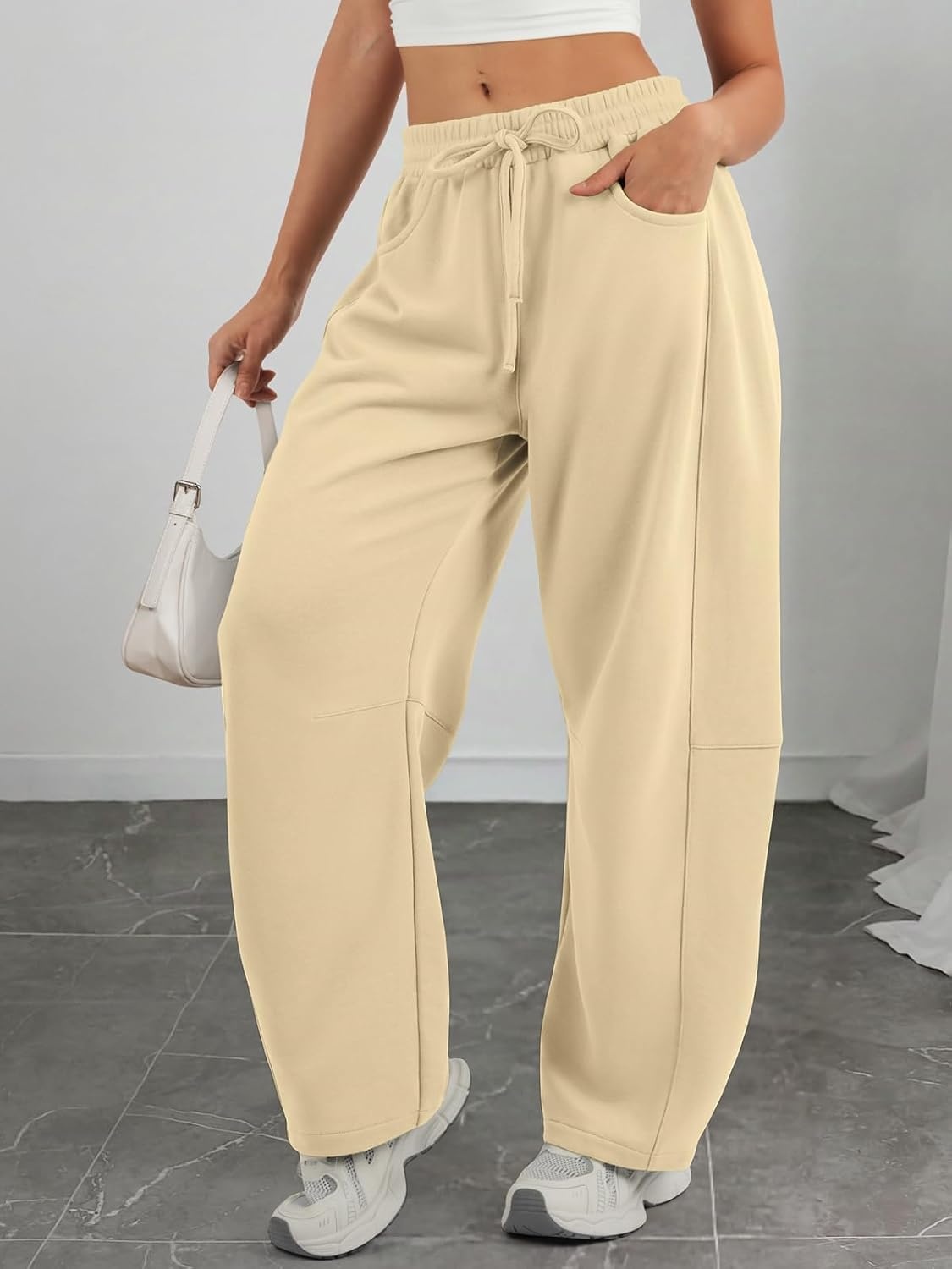 image:imageATHMILE Barrel Sweatpants Women Wide Leg Baggy Lounge Casual PantsAlight Khaki