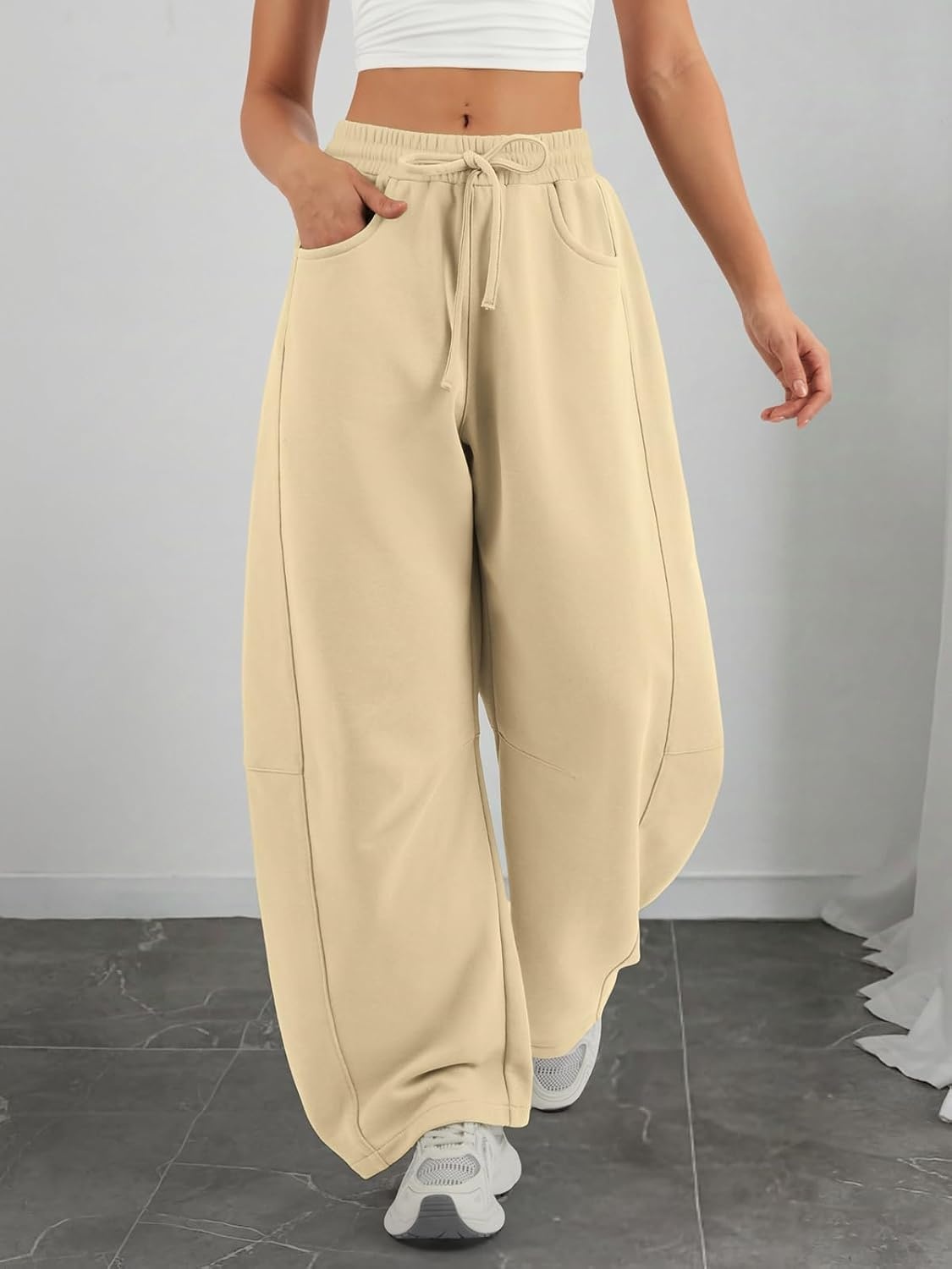 image:imageATHMILE Barrel Sweatpants Women Wide Leg Baggy Lounge Casual PantsAlight Khaki