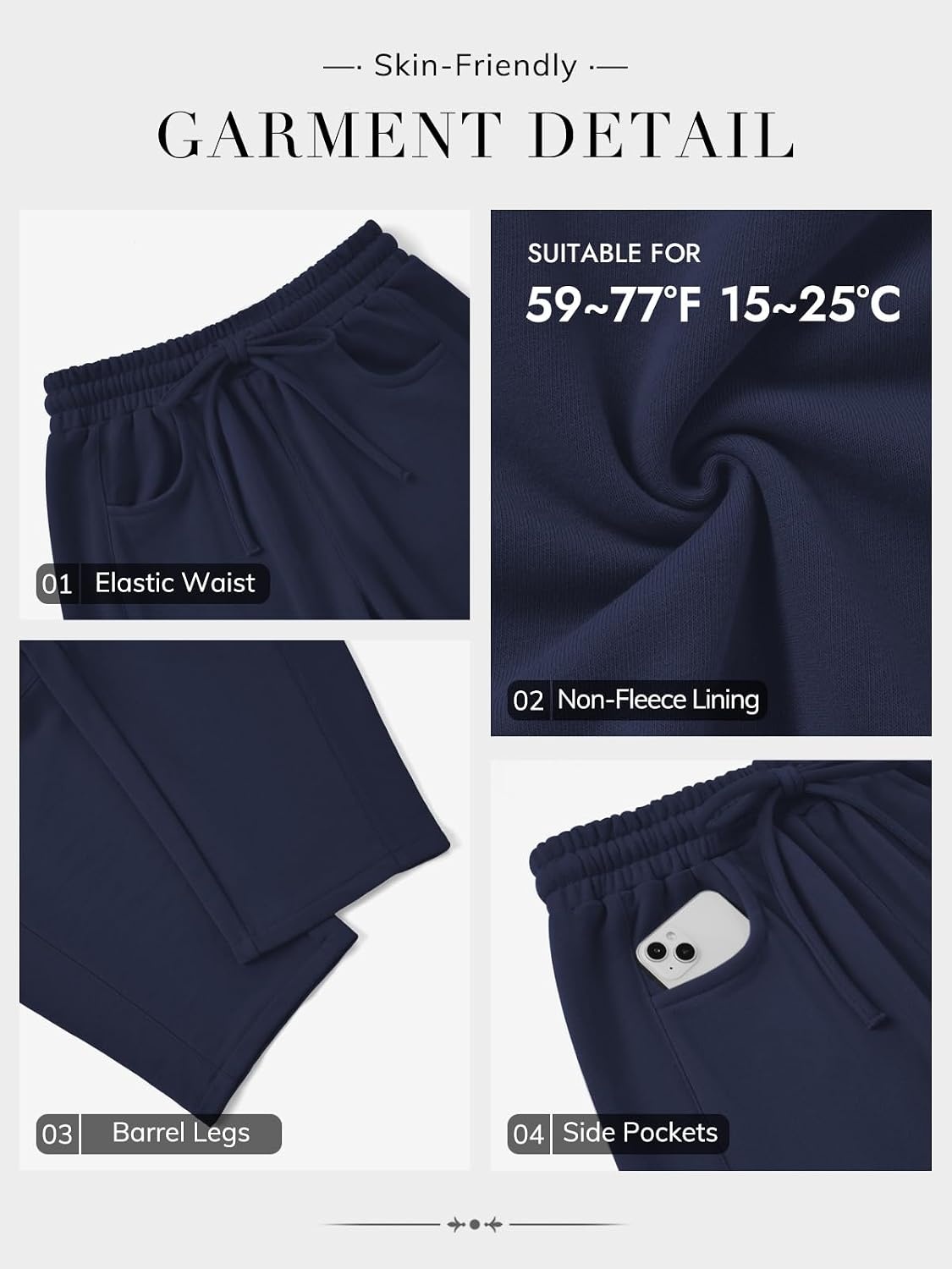 image:imageATHMILE Barrel Sweatpants Women Wide Leg Baggy Lounge Casual PantsAnavy
