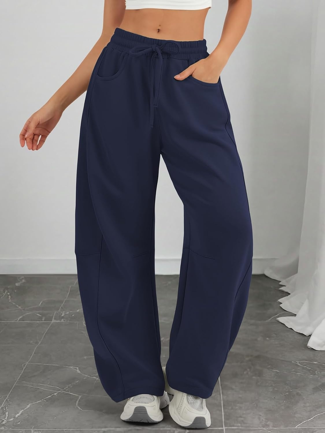 image:imageATHMILE Barrel Sweatpants Women Wide Leg Baggy Lounge Casual PantsAnavy