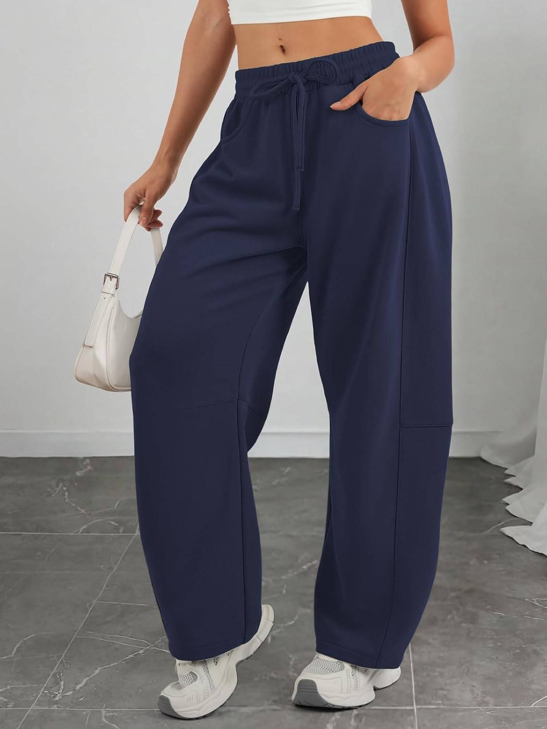 image:imageATHMILE Barrel Sweatpants Women Wide Leg Baggy Lounge Casual PantsAnavy