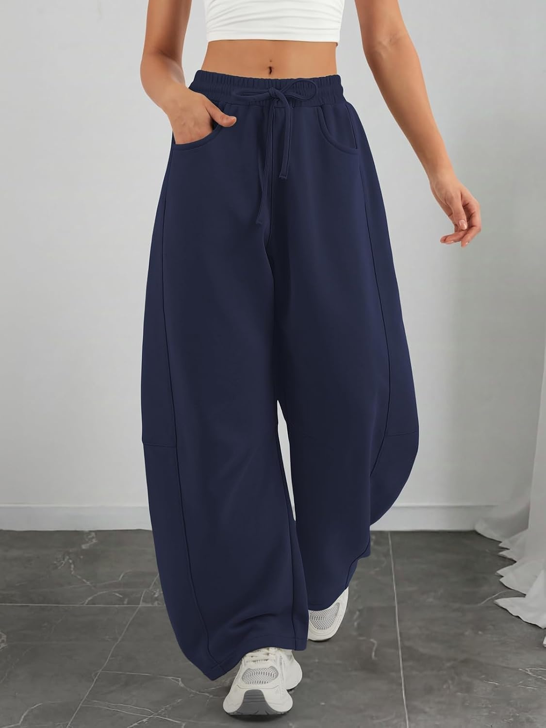 image:imageATHMILE Barrel Sweatpants Women Wide Leg Baggy Lounge Casual PantsAnavy