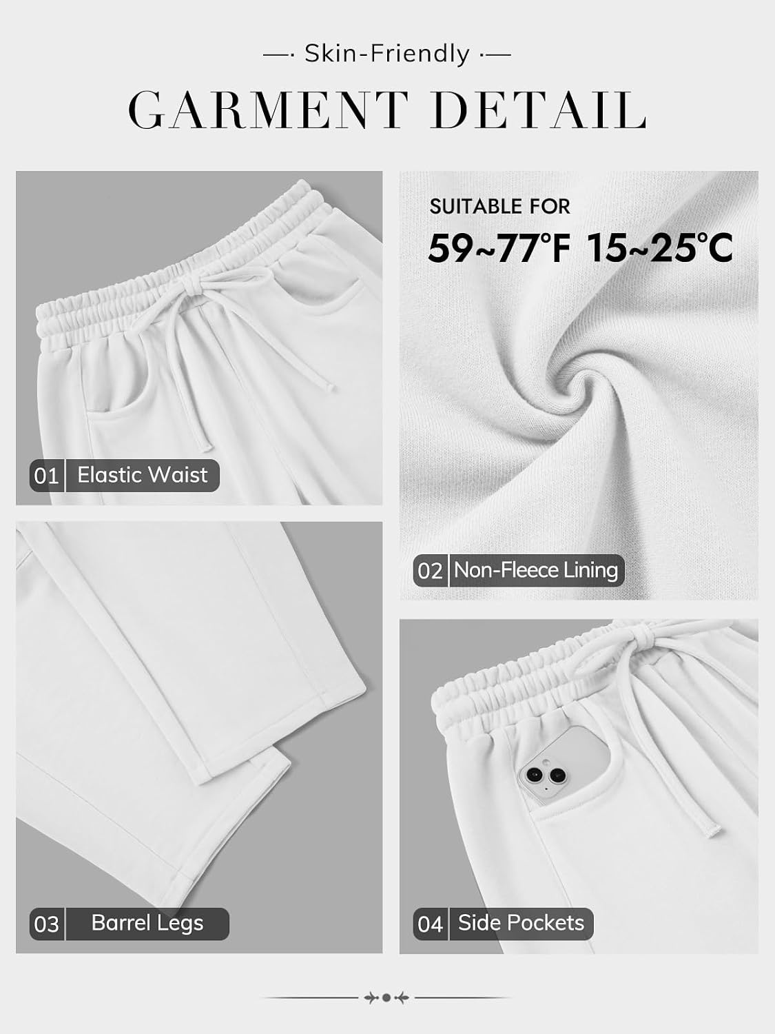 image:imageATHMILE Barrel Sweatpants Women Wide Leg Baggy Lounge Casual PantsAwhite