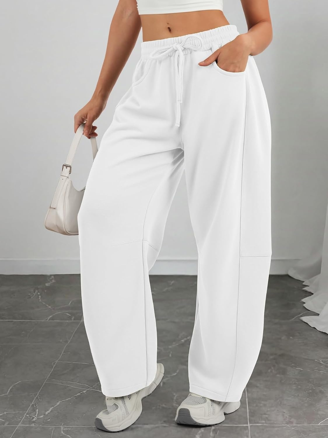 image:imageATHMILE Barrel Sweatpants Women Wide Leg Baggy Lounge Casual PantsAwhite