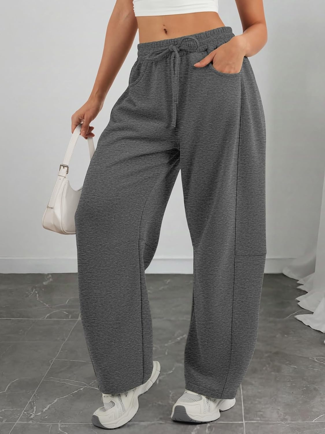image:imageATHMILE Barrel Sweatpants Women Wide Leg Baggy Lounge Casual PantsDark Grey