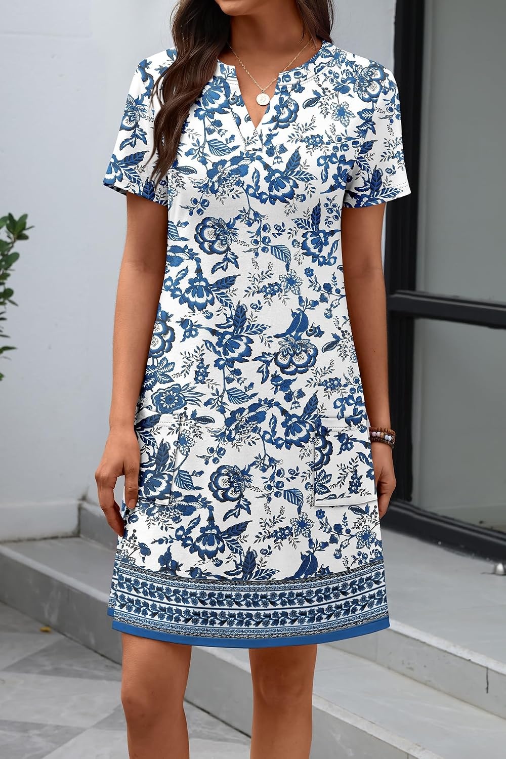 image:imageATHMILE Dresses for Women Casual Summer Boho Dress Short Sleeve Fashion Beach Vacation Clothes V Neck Date OutfitsMandala Boho Printed