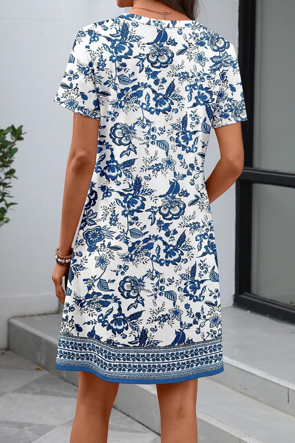 image:imageATHMILE Dresses for Women Casual Summer Boho Dress Short Sleeve Fashion Beach Vacation Clothes V Neck Date OutfitsMandala Boho Printed
