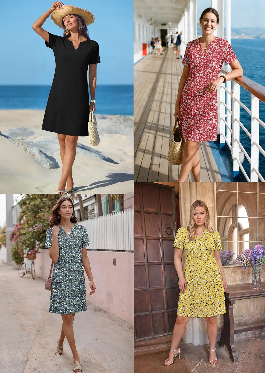 image:imageATHMILE Dresses for Women Casual Summer Boho Dress Short Sleeve Fashion Beach Vacation Clothes V Neck Date OutfitsMandala Boho Printed