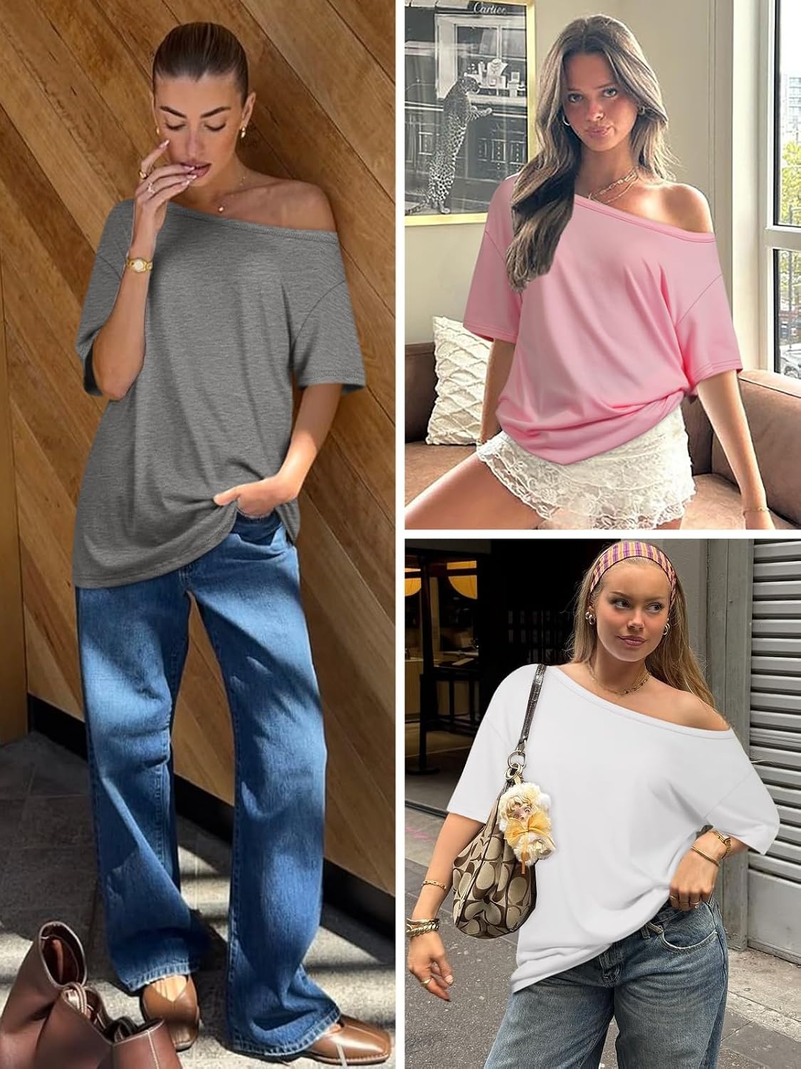 image:imageATHMILE Off The Shoulder Tops for Women 2026 Y2K Loose Fit Tops Oversized Tshirts Fashion Going Out Outfits Casual Basic Tees0black