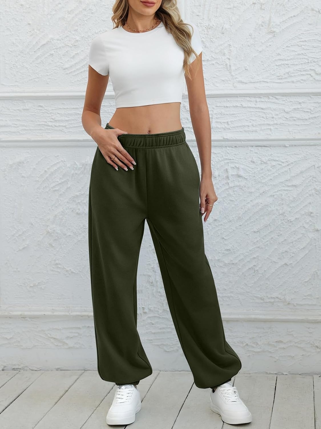 image:imageATHMILE Sweatpants Women Wide Leg Baggy Lounge Sweat PantsAarmy Green