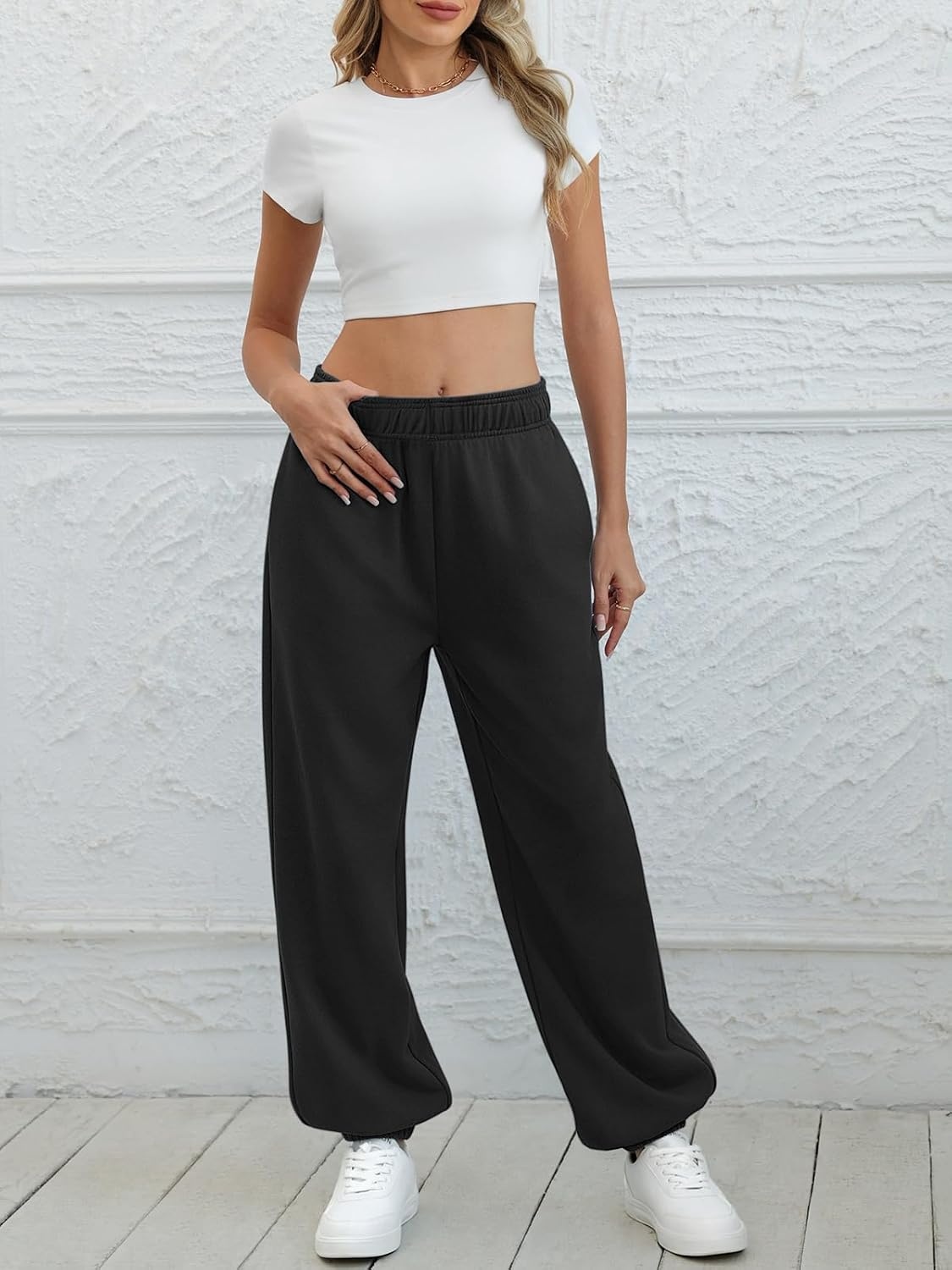 image:imageATHMILE Sweatpants Women Wide Leg Baggy Lounge Sweat PantsAblack