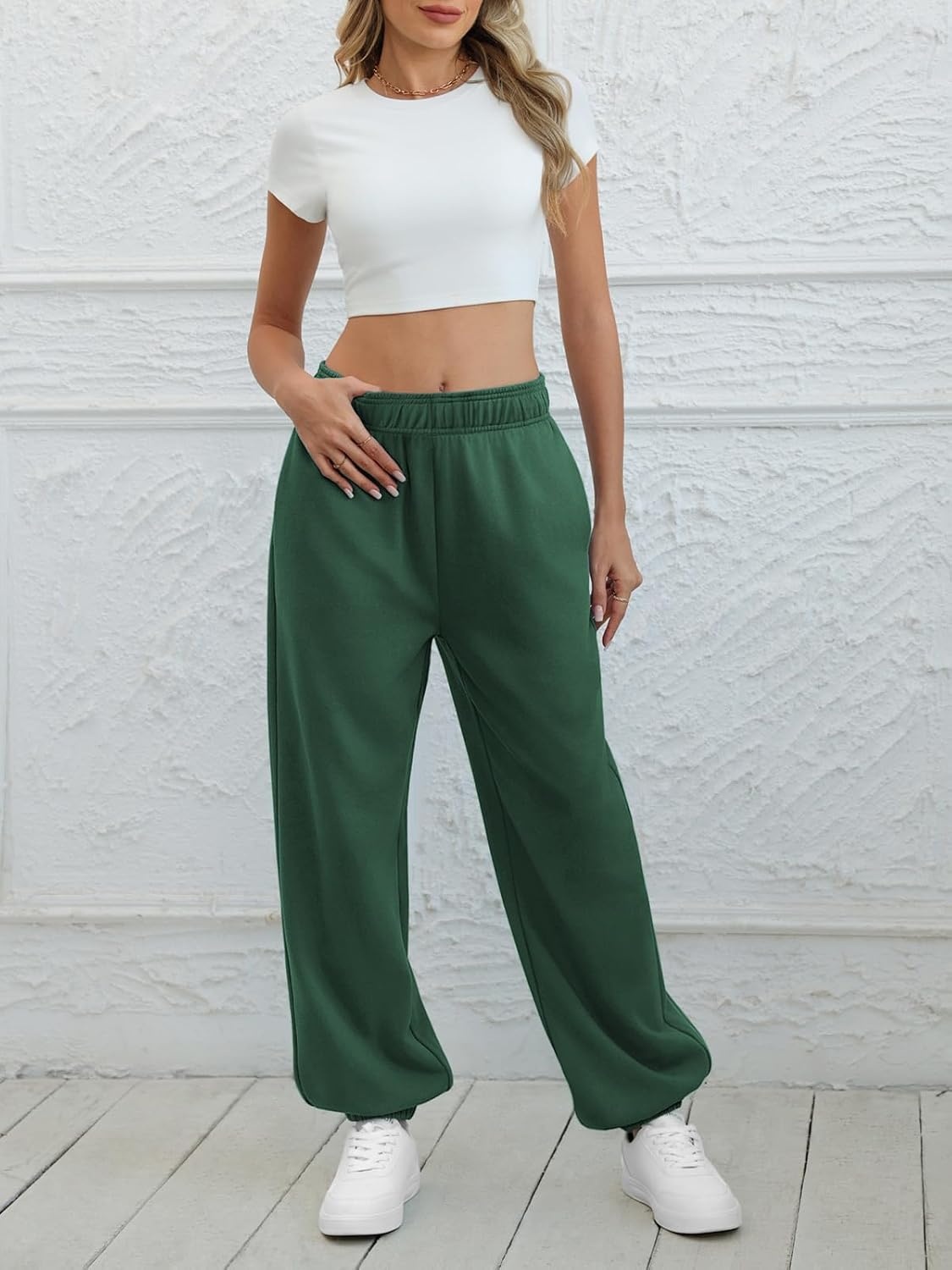 image:imageATHMILE Sweatpants Women Wide Leg Baggy Lounge Sweat PantsAdark Green