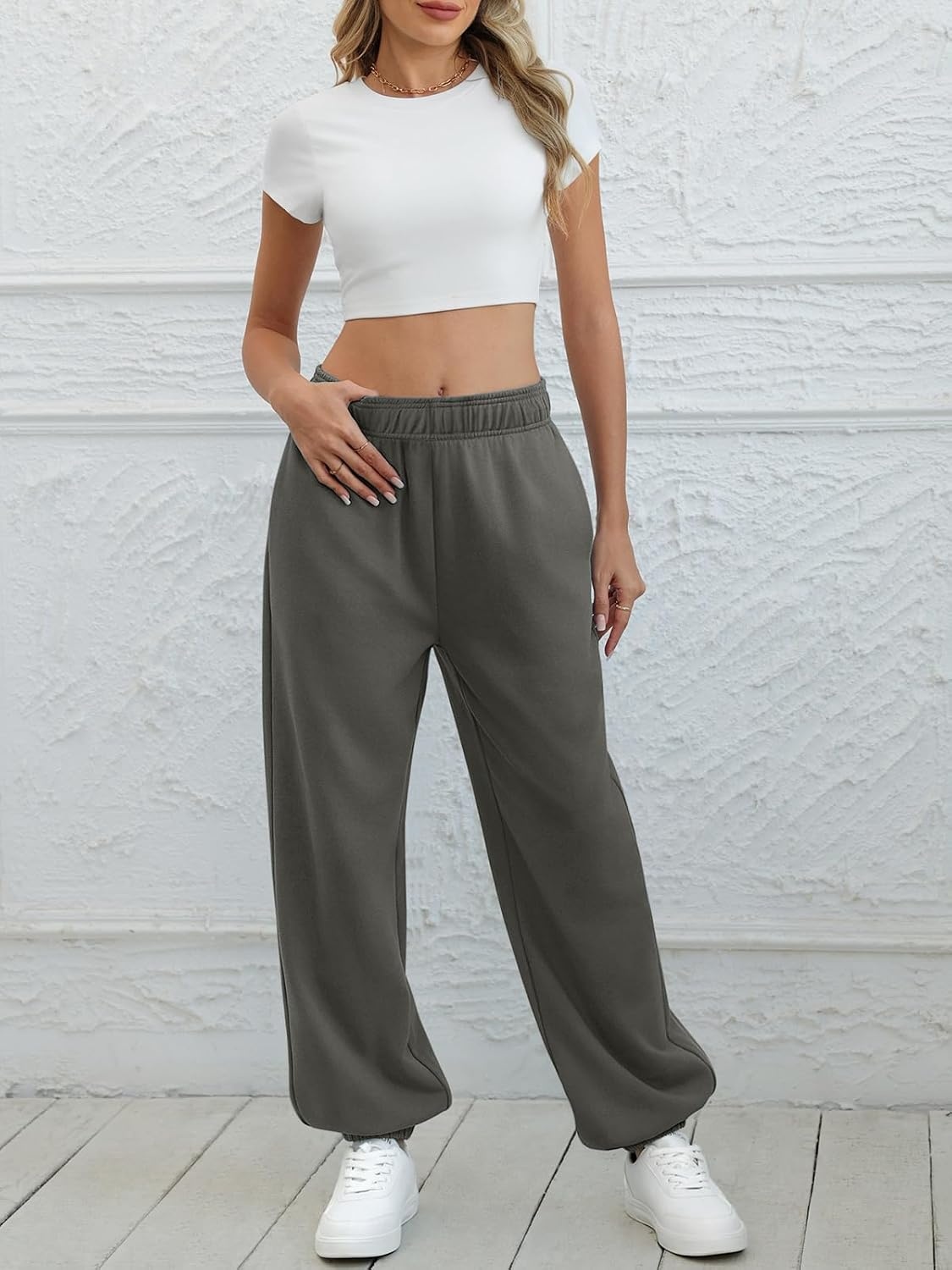 image:imageATHMILE Sweatpants Women Wide Leg Baggy Lounge Sweat PantsAdark Grey