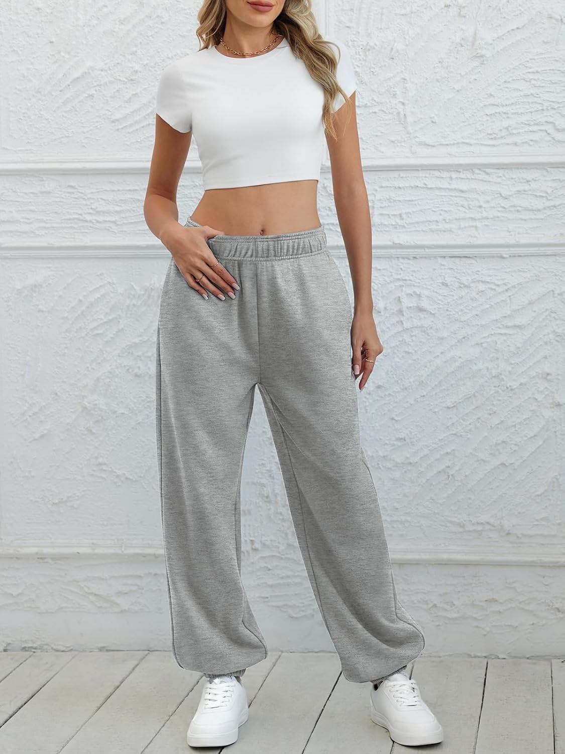 image:imageATHMILE Sweatpants Women Wide Leg Baggy Lounge Sweat PantsAgrey