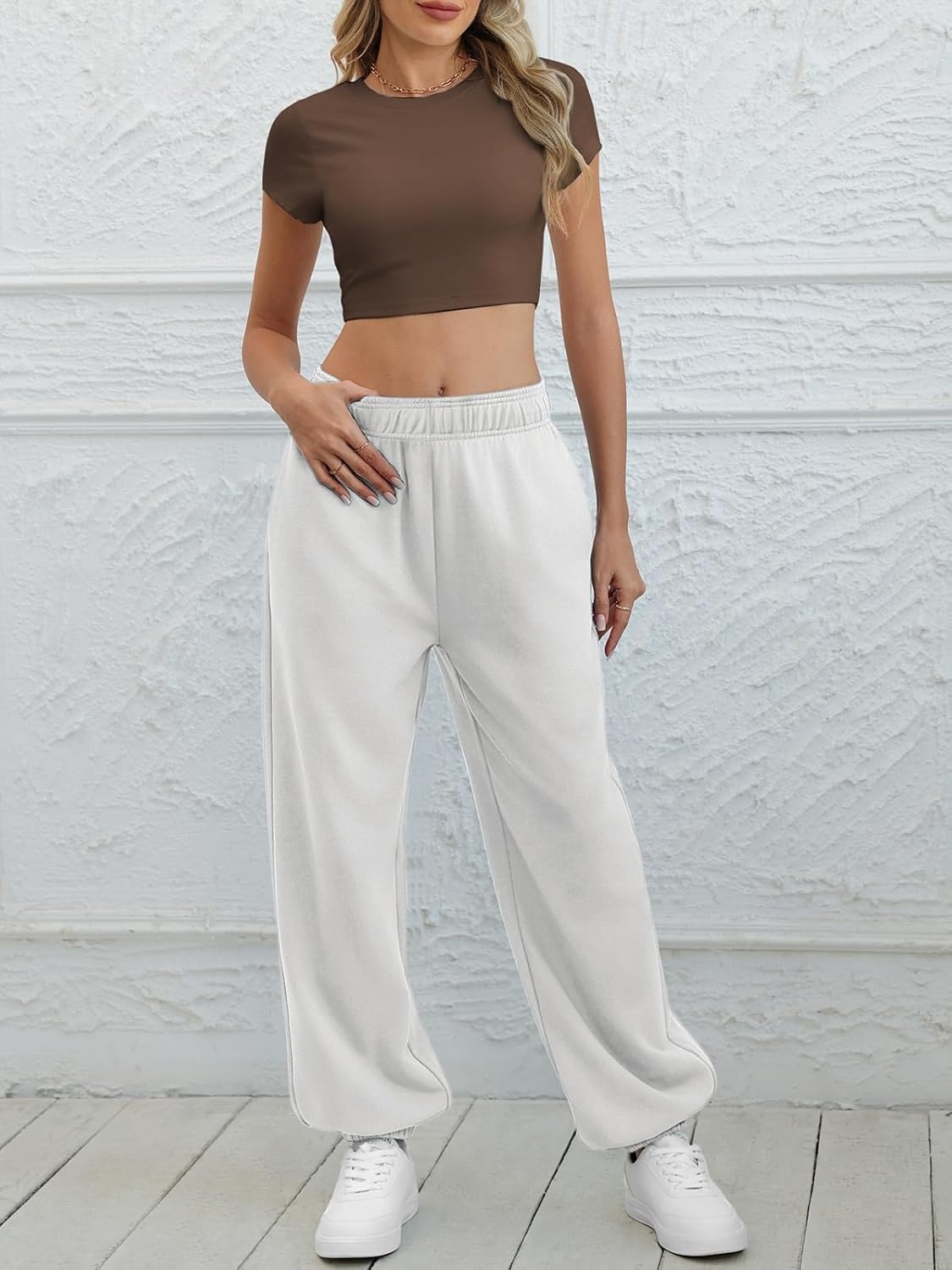 image:imageATHMILE Sweatpants Women Wide Leg Baggy Lounge Sweat PantsAwhite