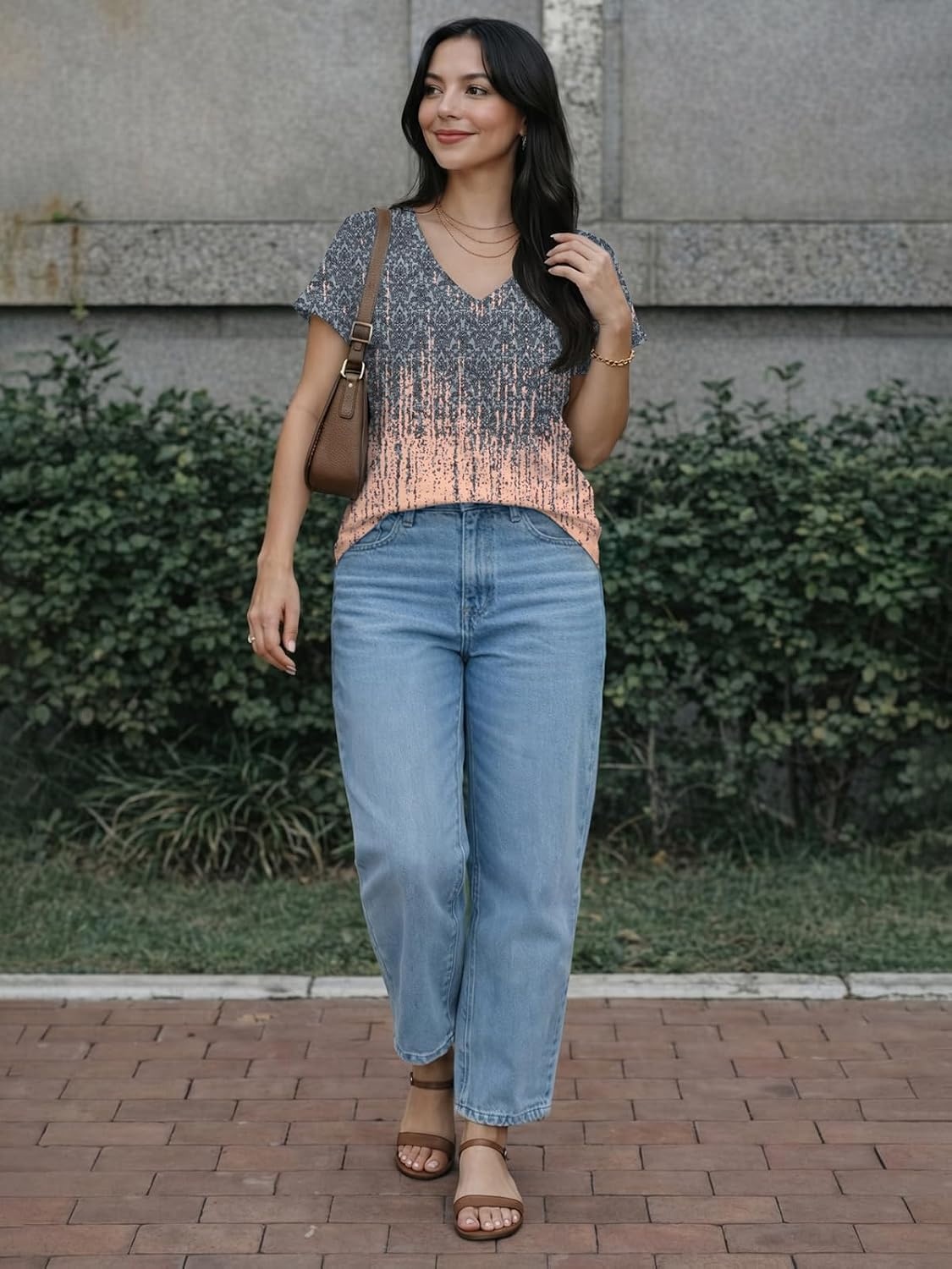 image:imageATHMILE T Womens Short Sleeve TShirts V Neck Summer Tops Basic TeesTiedye Coral