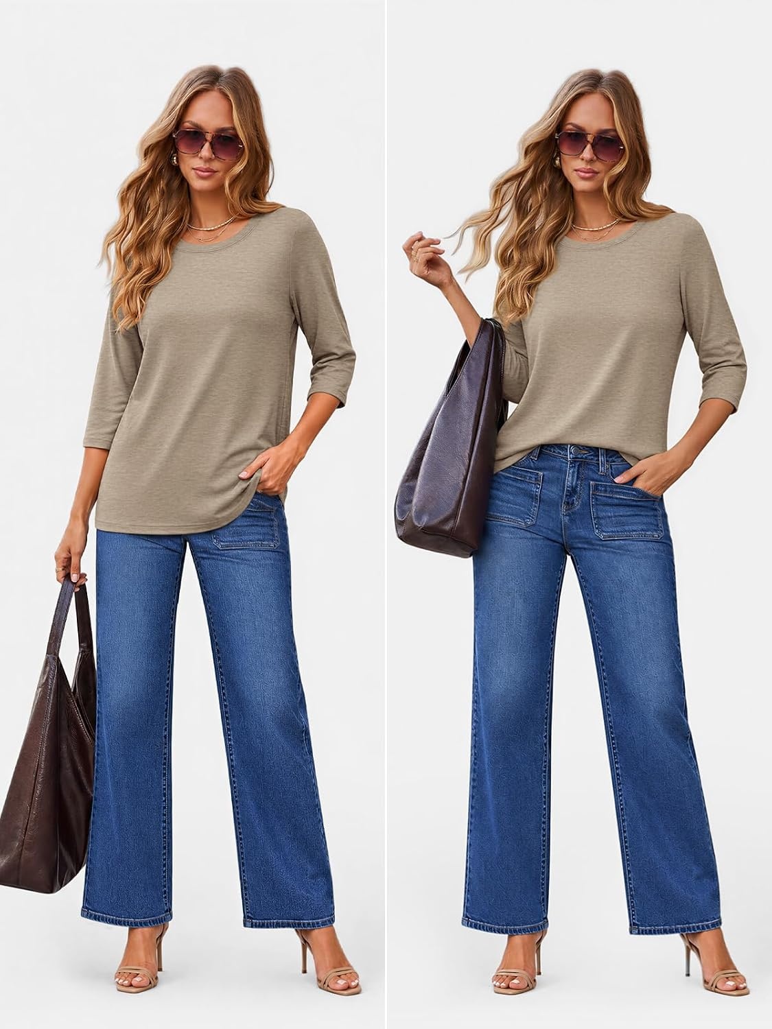 image:imageATHMILE Womens 34 Length Sleeve Womens Tops Basic TeesApricot