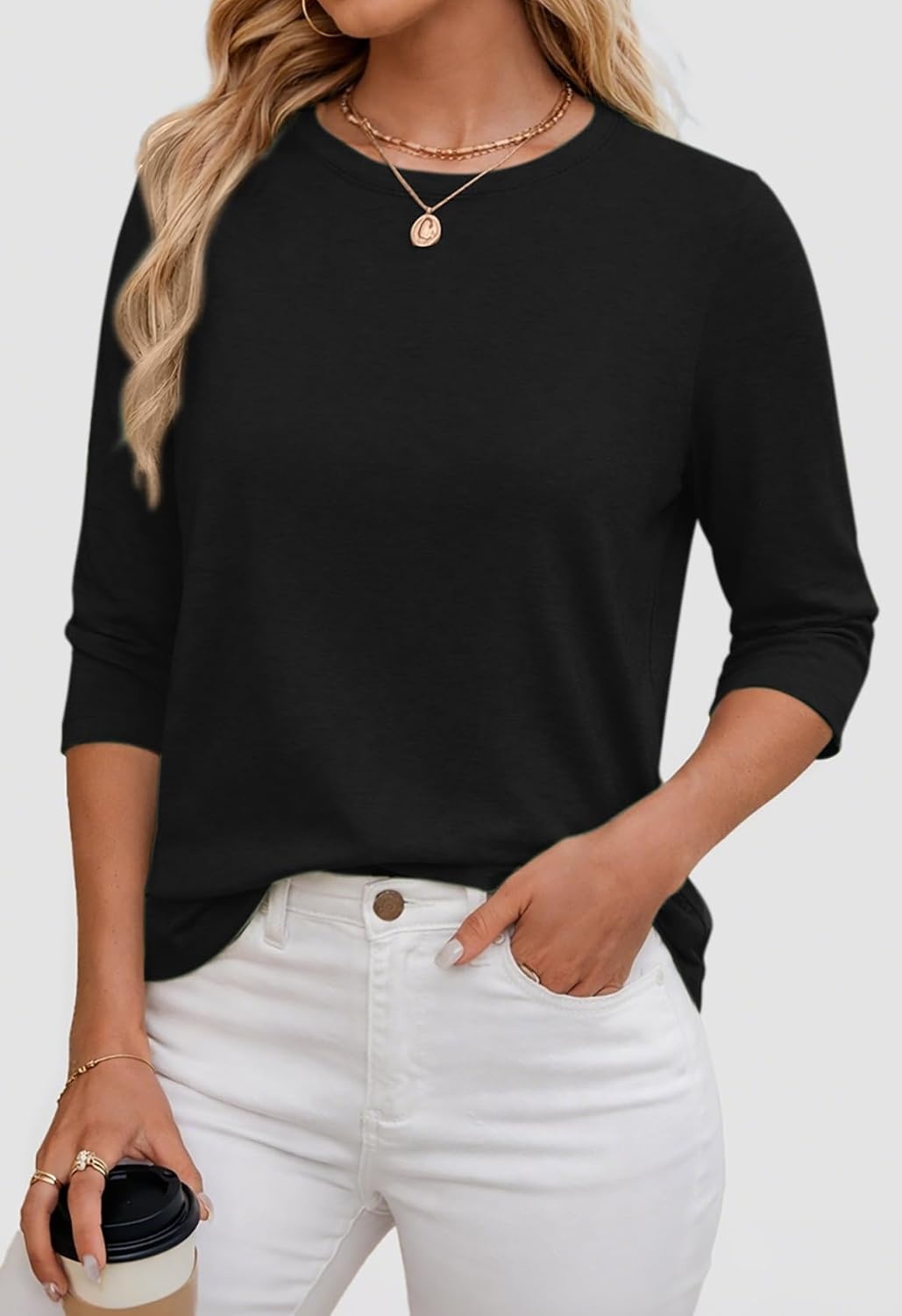 image:imageATHMILE Womens 34 Length Sleeve Womens Tops Basic TeesBlack