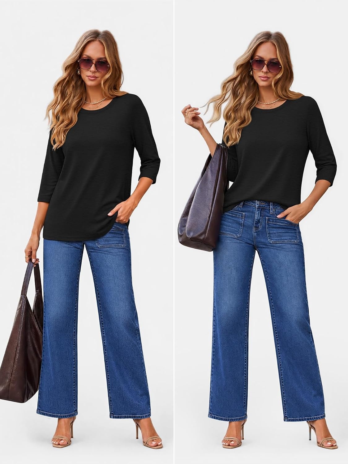 image:imageATHMILE Womens 34 Length Sleeve Womens Tops Basic TeesBlack
