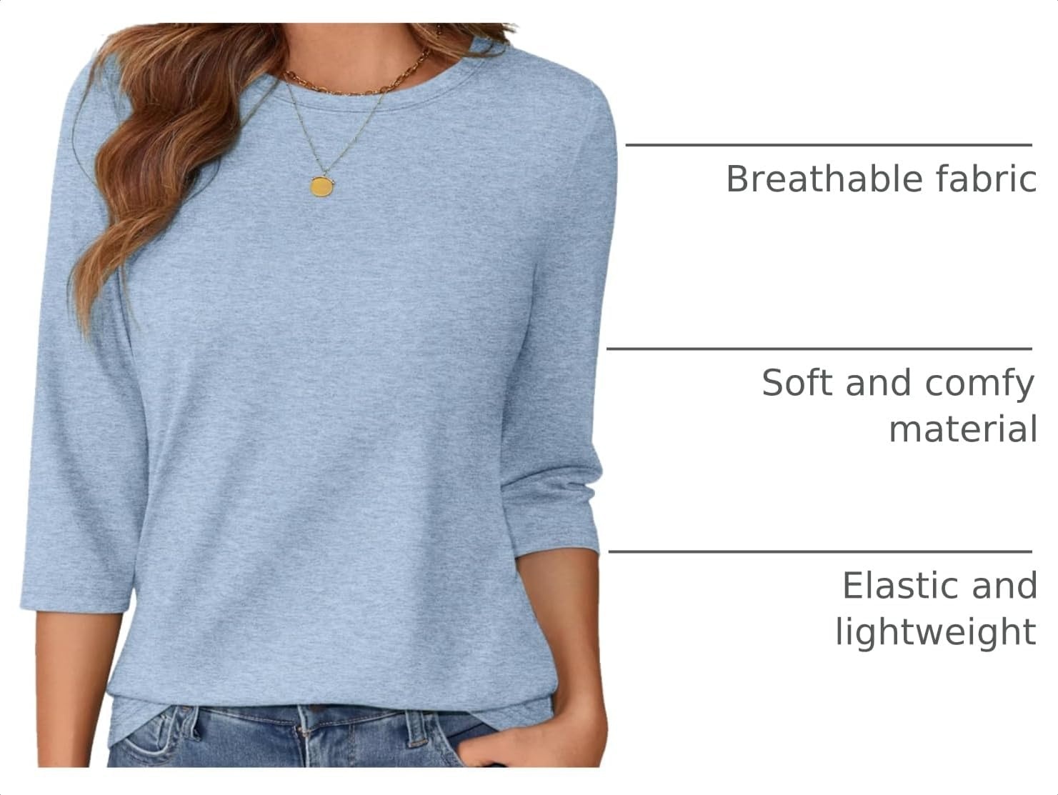 image:imageATHMILE Womens 34 Length Sleeve Womens Tops Basic TeesBlue