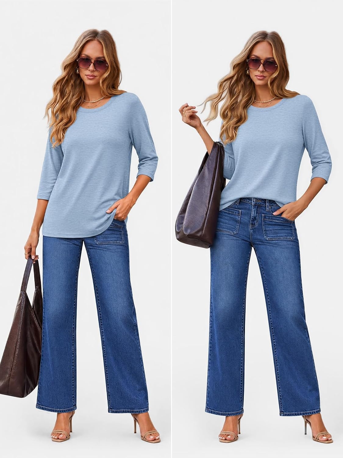 image:imageATHMILE Womens 34 Length Sleeve Womens Tops Basic TeesBlue