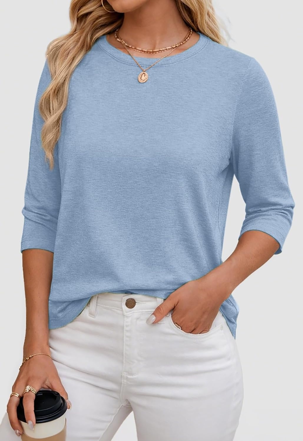 image:imageATHMILE Womens 34 Length Sleeve Womens Tops Basic TeesBlue
