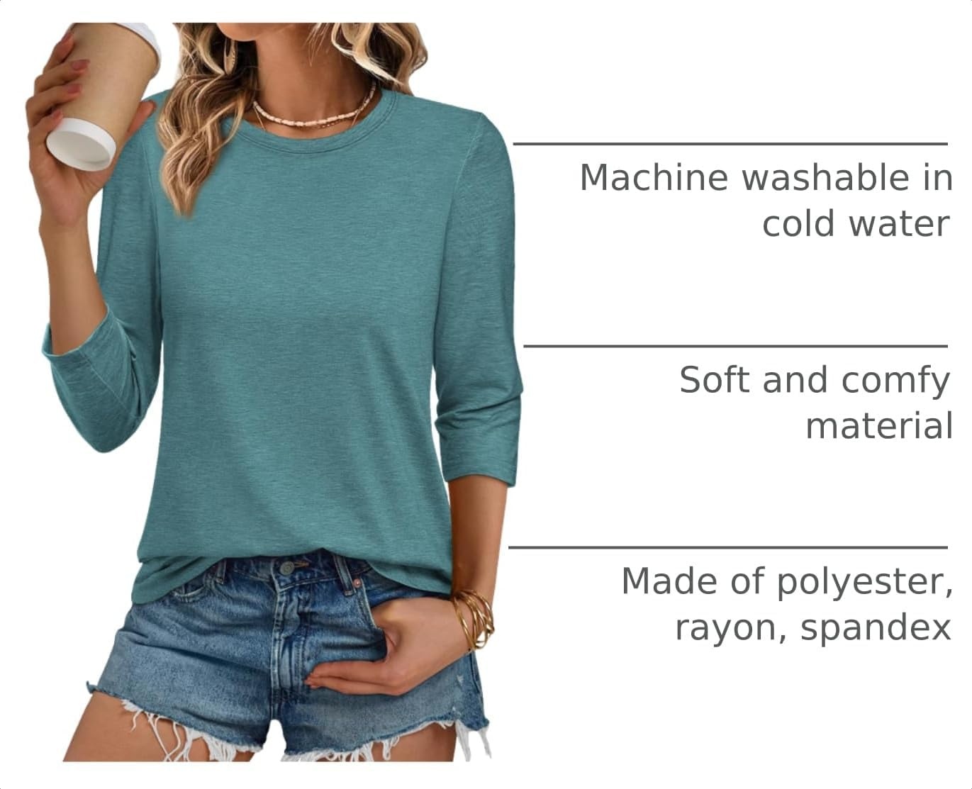 image:imageATHMILE Womens 34 Length Sleeve Womens Tops Basic TeesBlue Green