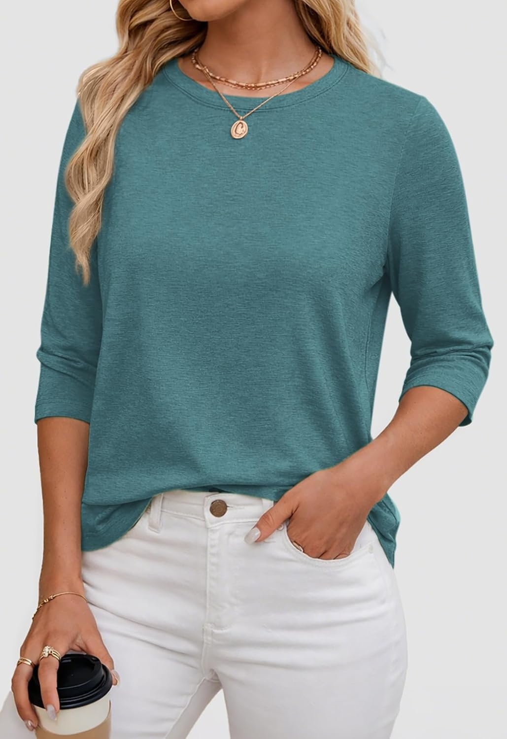 image:imageATHMILE Womens 34 Length Sleeve Womens Tops Basic TeesBlue Green