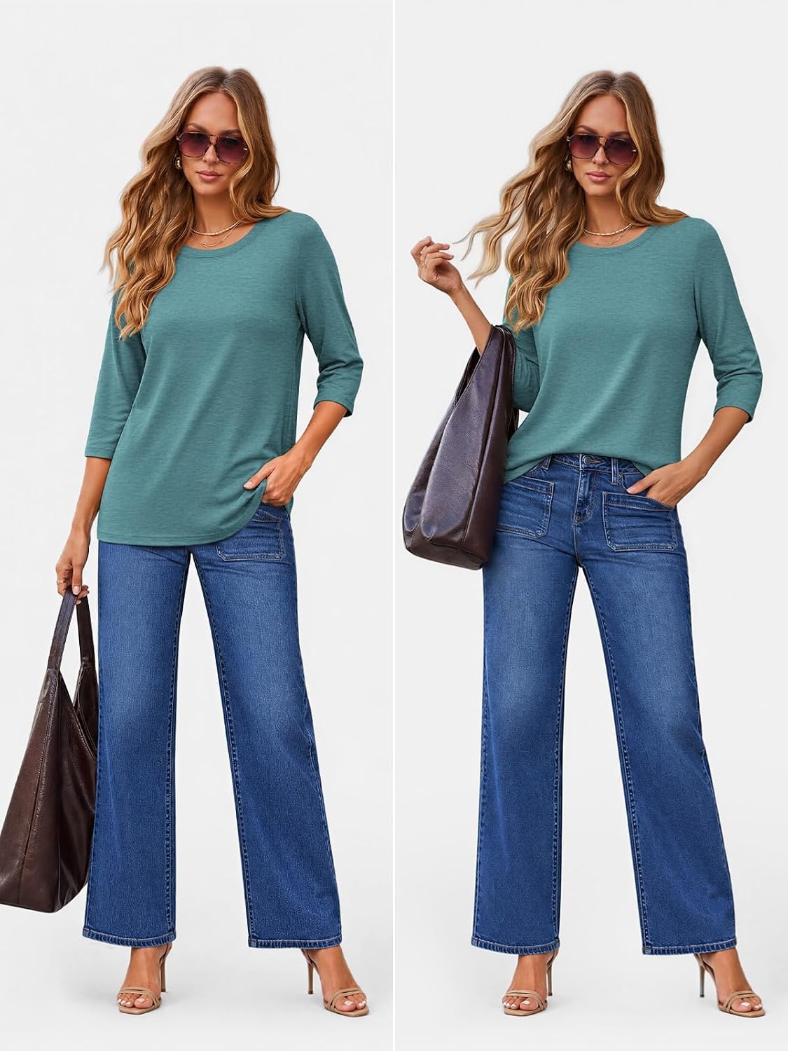 image:imageATHMILE Womens 34 Length Sleeve Womens Tops Basic TeesBlue Green