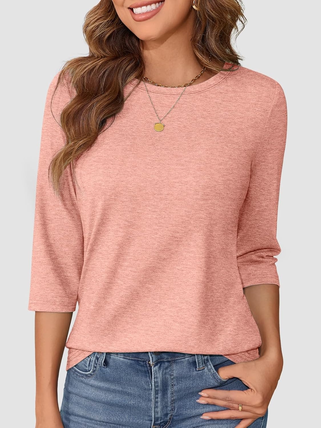 image:imageATHMILE Womens 34 Length Sleeve Womens Tops Basic TeesCoral