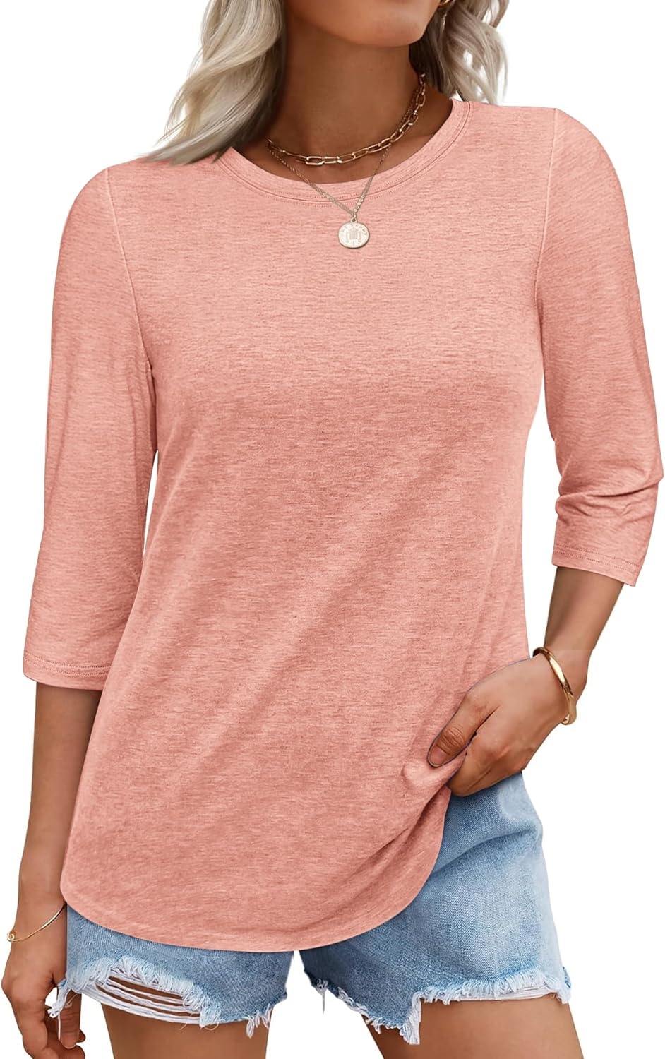 image:imageATHMILE Womens 34 Length Sleeve Womens Tops Basic TeesCoral