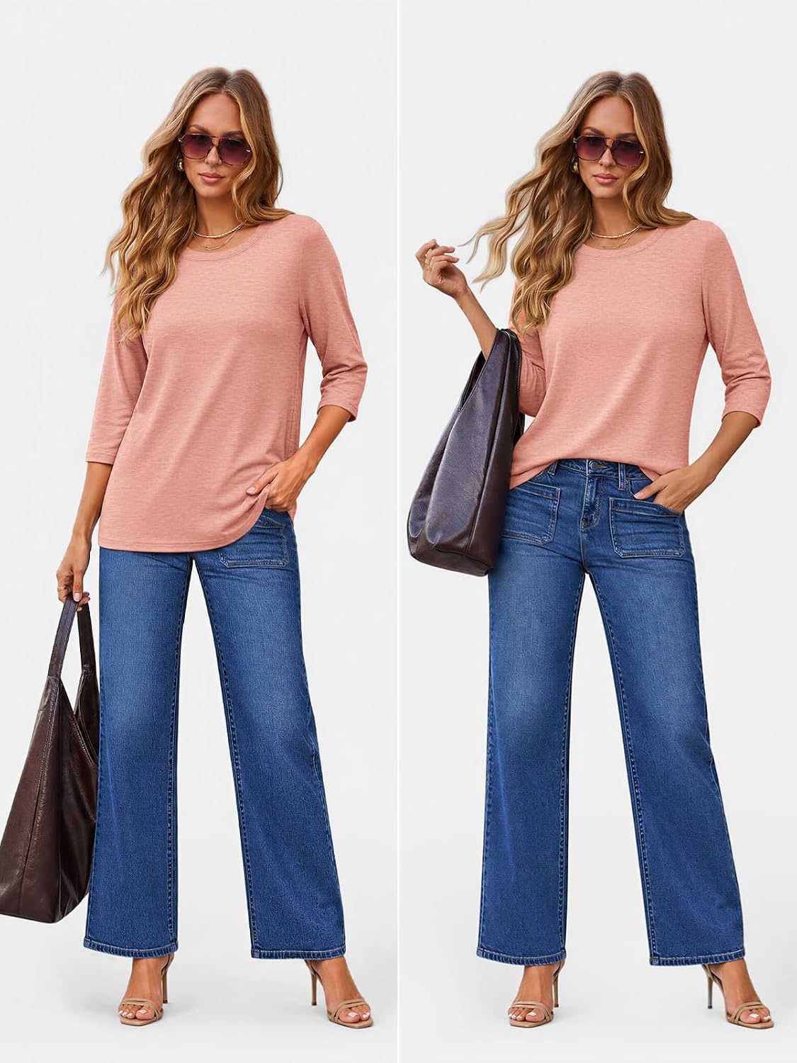 image:imageATHMILE Womens 34 Length Sleeve Womens Tops Basic TeesCoral