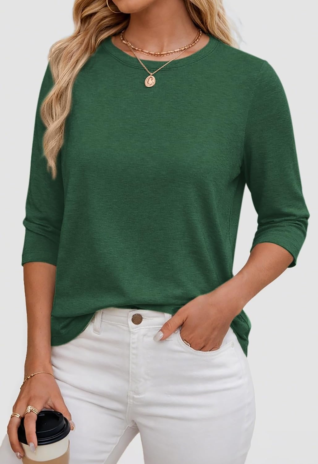 image:imageATHMILE Womens 34 Length Sleeve Womens Tops Basic TeesGreen