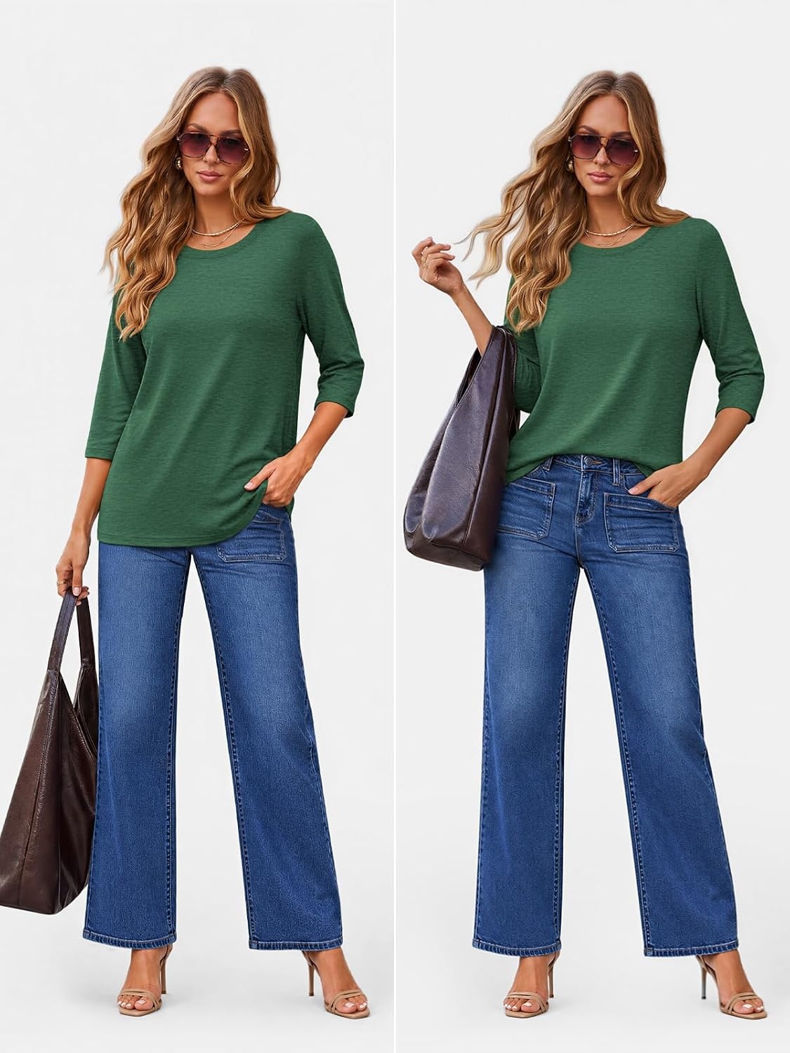 image:imageATHMILE Womens 34 Length Sleeve Womens Tops Basic TeesGreen
