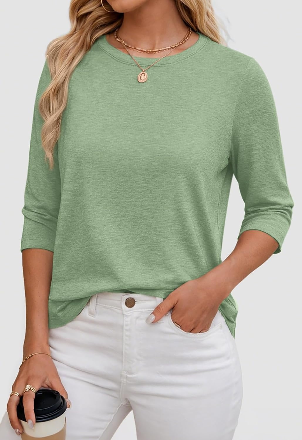 image:imageATHMILE Womens 34 Length Sleeve Womens Tops Basic TeesGrey Green