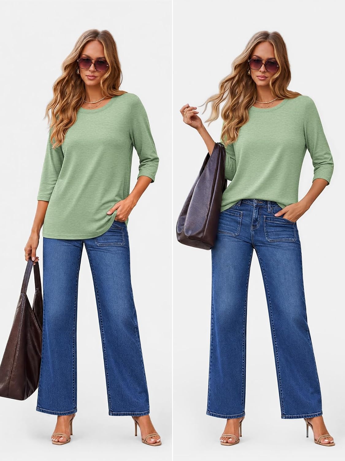 image:imageATHMILE Womens 34 Length Sleeve Womens Tops Basic TeesGrey Green